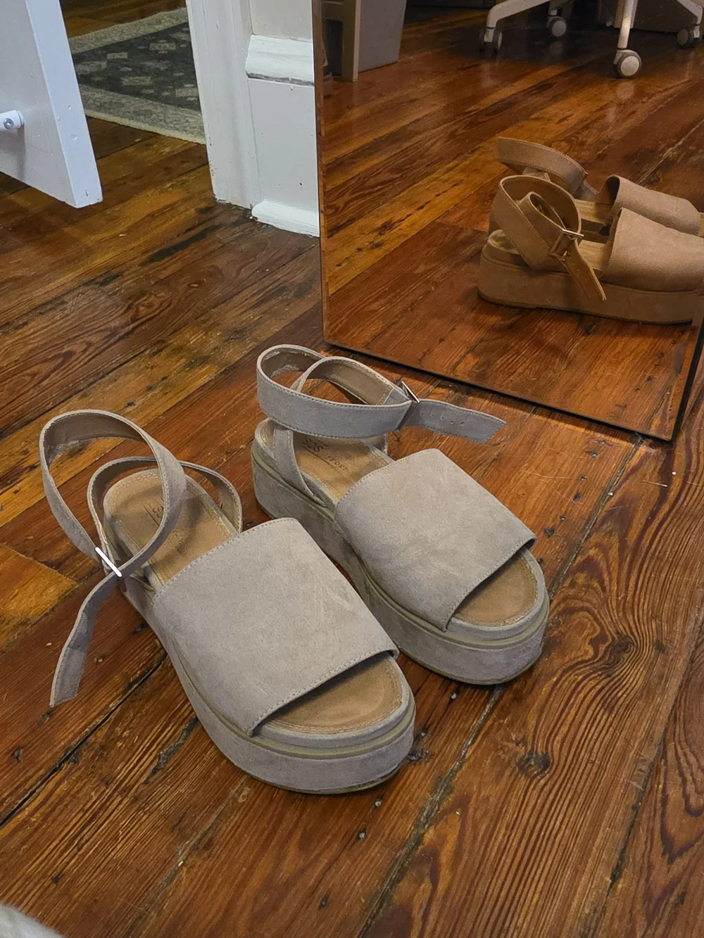 ASOS Taupe Suede Platform Sandals with Ankle Strap